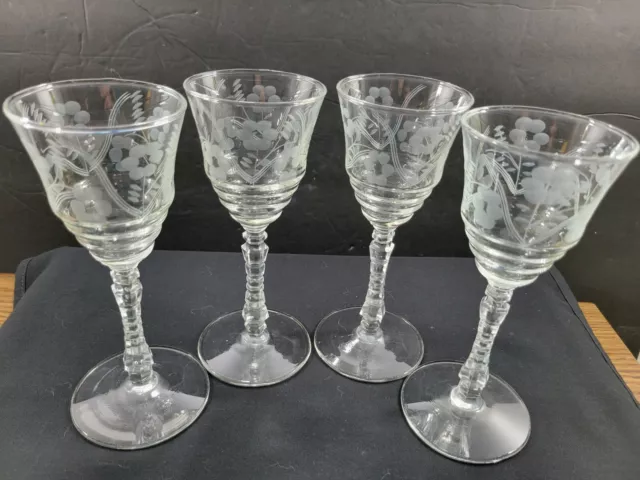 Vintage Set of 4 Rock Sharpe Crystal Wine Glasses #3005-7 Cut Stem 6 7/8"