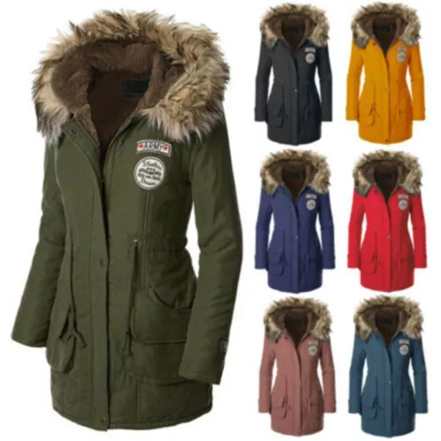 NEW WARM WOMEN'S Long Coat Fur Collar Hooded Jacket Slim Winter GW ...