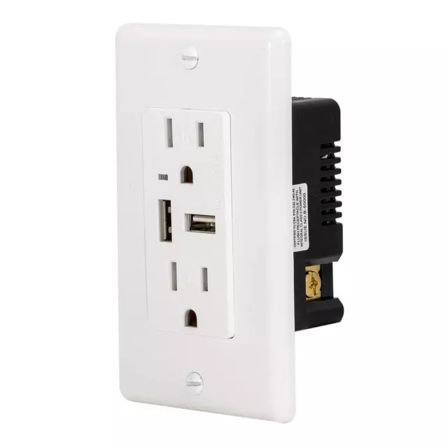 Dual USB Charger and Tamper Resistant Duplex Receptacle, 15 Amps, 62186