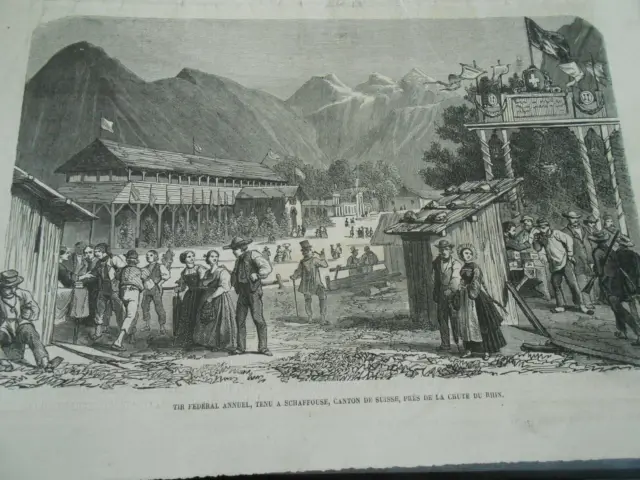Gravure 19èm - Tir fédéral annuel tenue à Schaffouse canton suisse