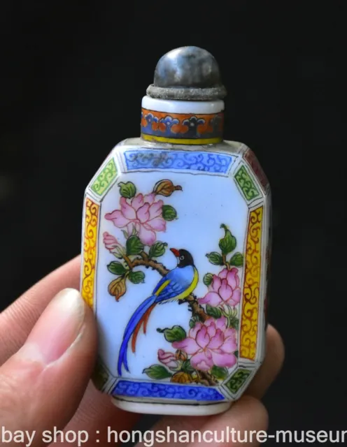2.8" Old Chinese Colour Porcelain Painting Dynasty Bird Snuff box Snuff Bottle