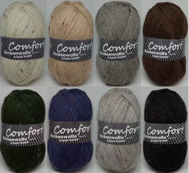 Comfort Sockenwolle 4fach Tweed, 100g, verschiedene Farben