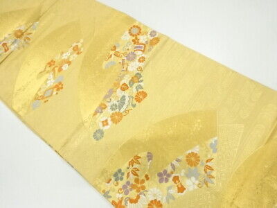69182# Japanese Kimono / Fukuro Obi / Woven Chrysanthemum & Paulownia