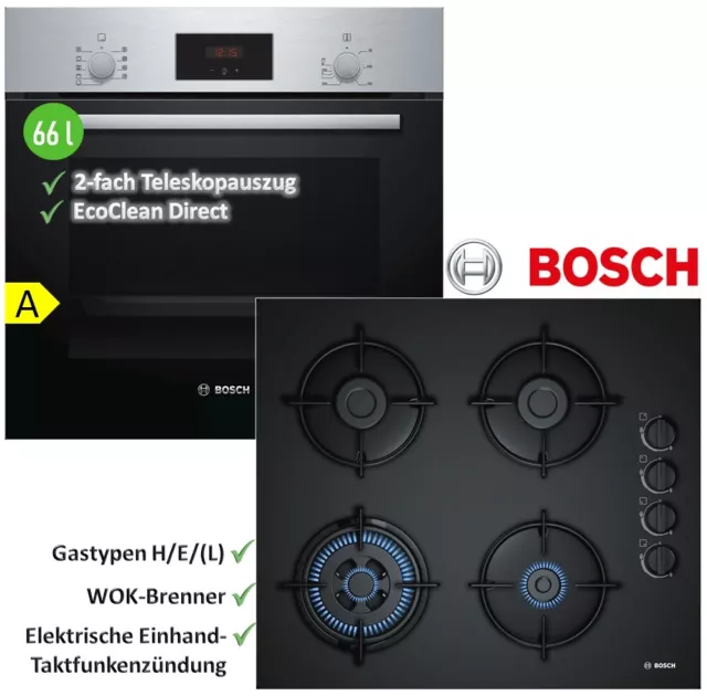 Bosch Gasherd HERDSET Autark Backofen Herd EcoClean+ Gas Kochfeld+Teleskopauszug