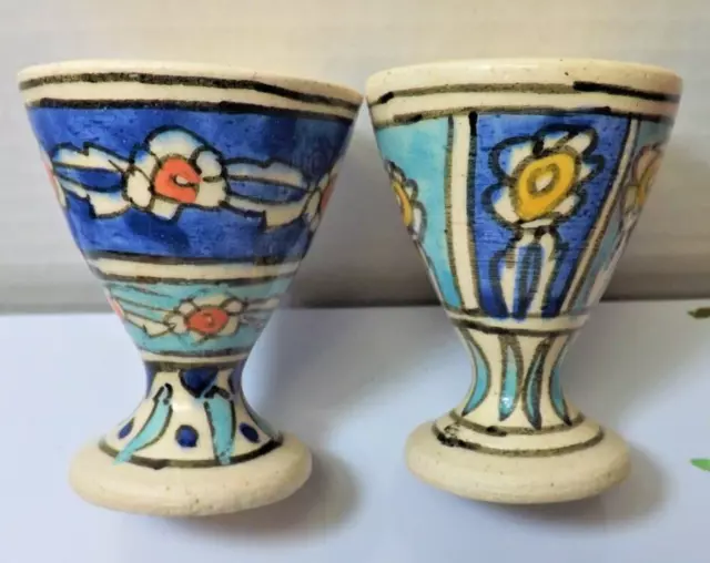 2 Vintage Egg Cups Studio Pottery england Poole John Webb ? Flower Design