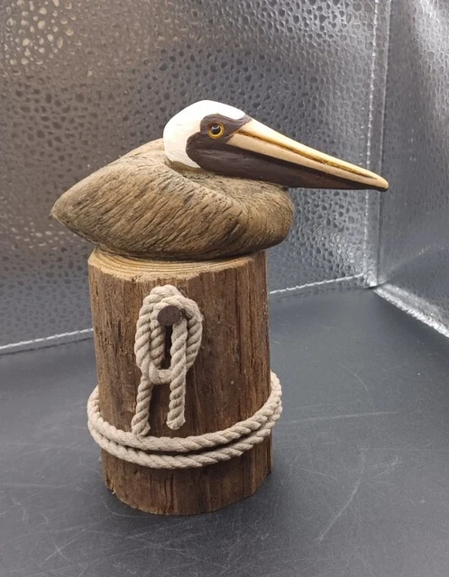 Sea Stuffe Cocoa Florida Pelican Bird Ocean Nautical Wood Pier Figure