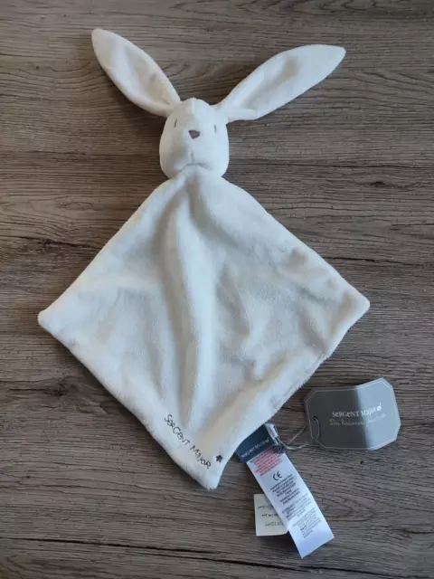 Doudou Sergent Major Lapin Plat Blanc Beige Ecru Losange neuf
