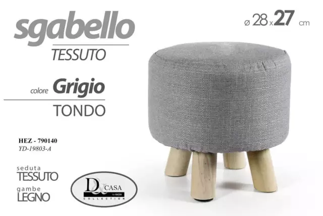 Pouf Sgabello Poggiapiedi TONDO CHIC CHIARO TESSUTO Pouff Gambe Legno 28*27