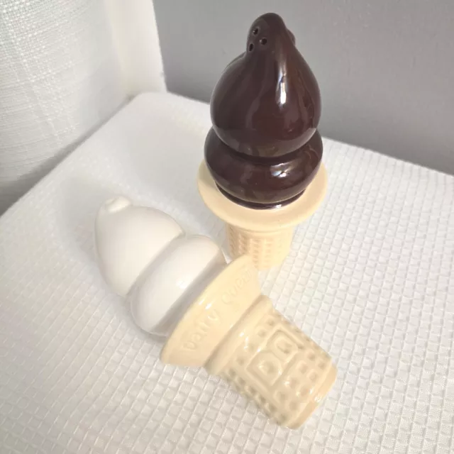 Dairy Queen Ice Cream Cone Salt Pepper Set Chocolate Vanilla Promotional READ