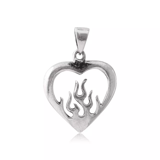 Médaillon cœur enflammé en argent sterling 925 pour homme et femme