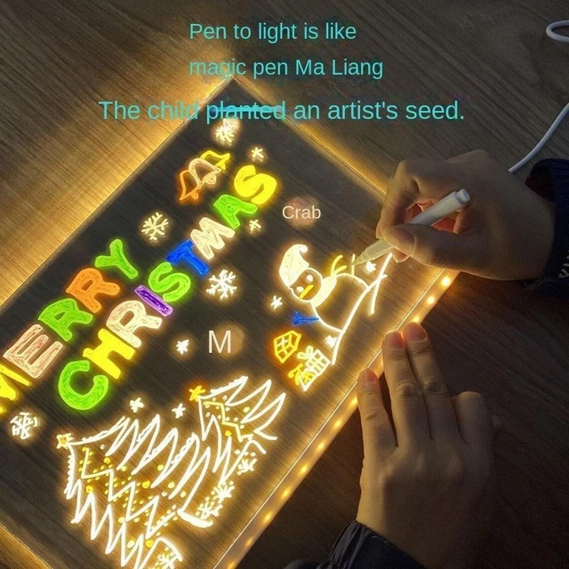 Pizarra LED Acrílica Con Luces - Tablero De Notillas Multicolor Para Oficina Y Hogar (Incluye 7 Rotuladores)