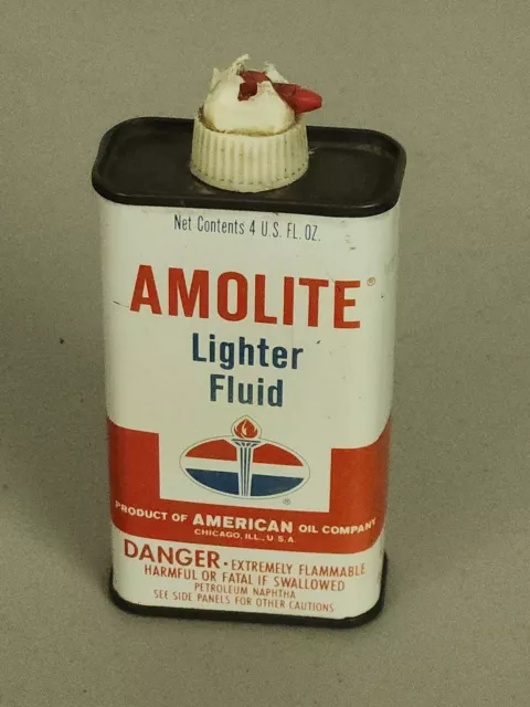 Vintage Amoco Amolite Lighter Fluid Tin Can 4 Fl. Oz Tin American Oil Co