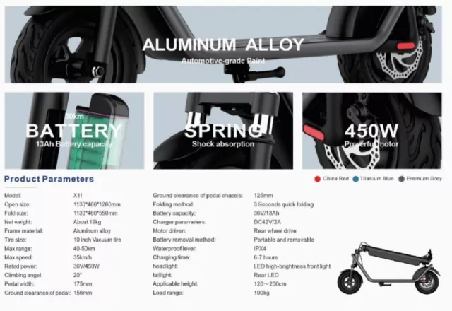 Kixin X11 Elektroroller 450w Klapprad Federung Aluminium Legierung Ebike 3