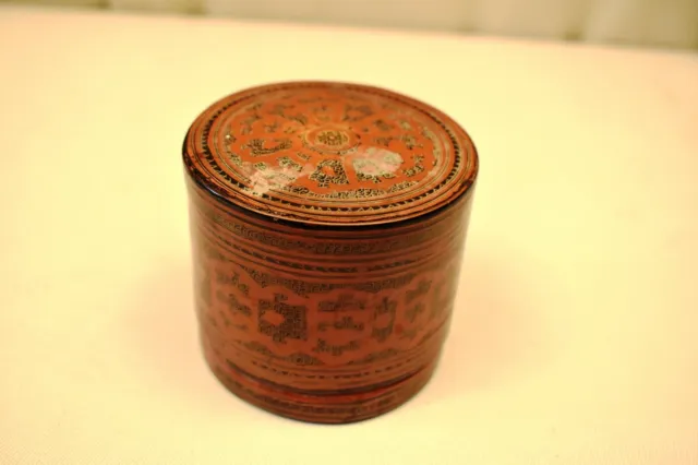 Vintage Lacquerware Box Thanakha Bu Myanmar Storage Container Hand Painted Old"4 5