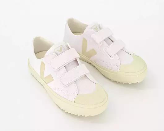 Veja kids Ollie strap sneakers white fabric with beige rubber sole size 27 28