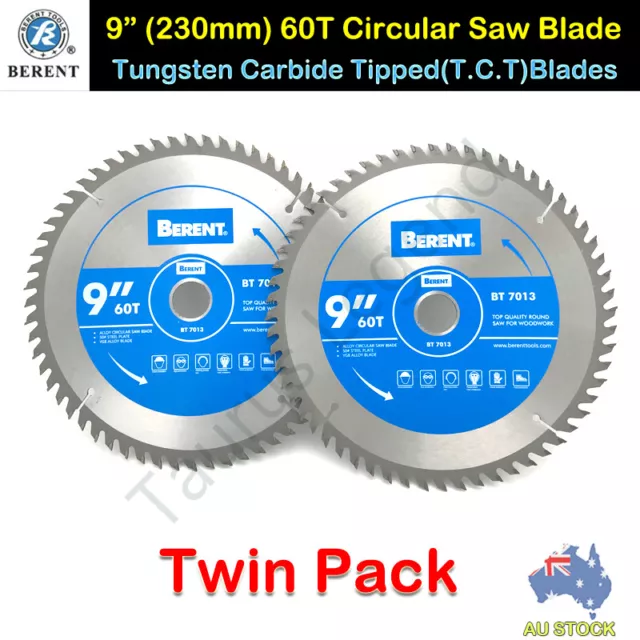 2PC 9" 225mm TCT 60T TEETH Circular Saw Blade Cross Fine Cut Wood Timber Cutting