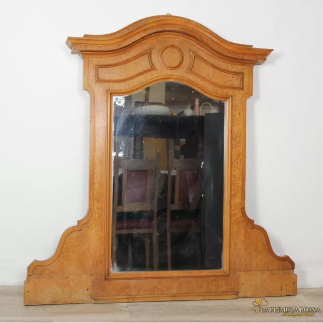 Specchiera antica grande specchio con cornice in legno di radica chiaro vecchio