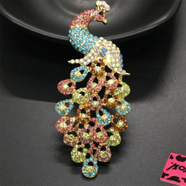 New Fashion Women Cut Colorful Gorgeous Peacock Animal Crystal Charm Brooch Pin