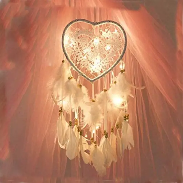 Fashion Handmade LED Light Dream Catcher with Feather Love Heart Dream Catcher