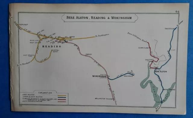 1909 RAILWAY CLEARING HOUSE Junction Diagram No.64 READING/WOKINGHAM/BERE ALSTON