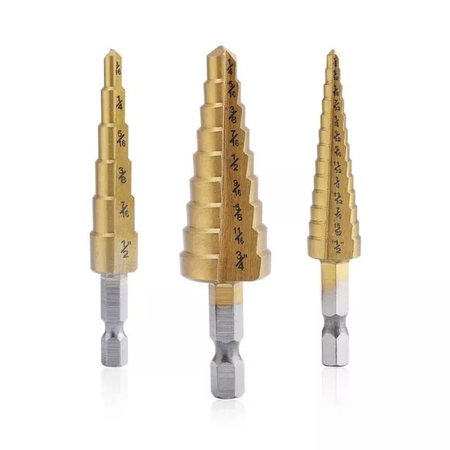 Step Drill Bit Set - Titanium Coated,High Speed Steel Drill Cone Bits,3-Piece