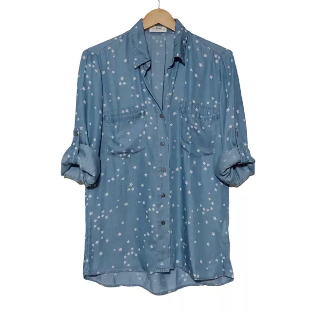 4Our Dreamers Star Print Chambray Tencel Shirt Womens Size Small Anthropologie 3