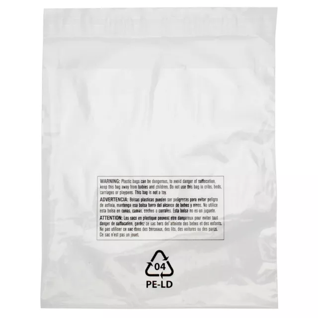 100 Resealable 11 x 14 Clear Poly Plastic Bags Suffocation Warning Shirt Apparel
