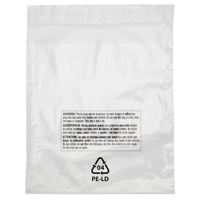 100 Resealable 8 x 10" Clear Poly Plastic Bags Suffocation Warning Shirt Apparel