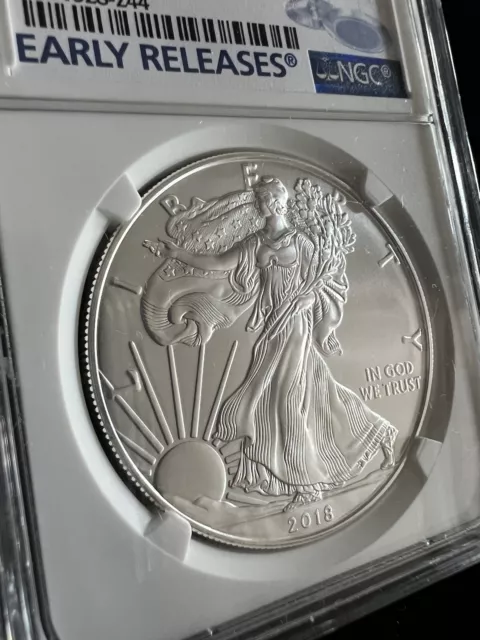 2018 $1 American Silver Eagle Ngc Ms70 Early Releases Blue Label