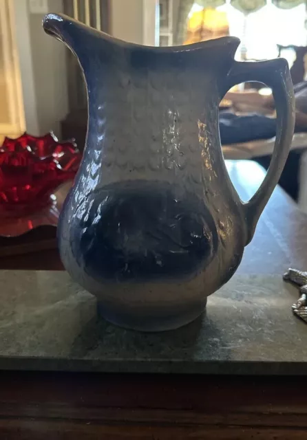 Hull Stoneware Pitcher Blue White 10" Open Rose Fish Scale Pattern For Repair