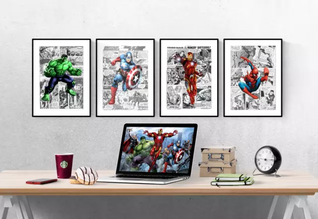 Marvel Avengers Comic Superhero Set Of 4 Prints Pictures Wall Art Poster