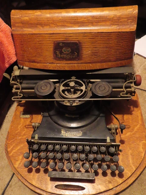Rare Vintage Original Hammond Multiplex Typewriter w/ Beautiful Oak Wood Case