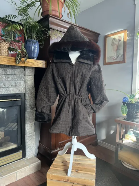 WOMENS MARC NEW York Andrew Marc Brown Zip Fox Fur Hooded Quilted ...