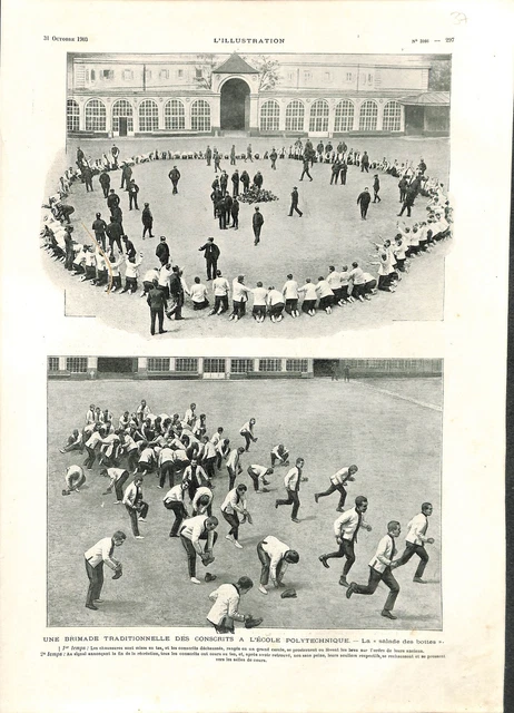 Brimades traditionnelles des conscrits Ecole Polytechnique à Paris GRAVURE 1903