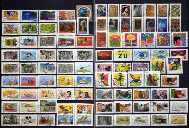 FRANCE Lot de timbres adhésifs oblitérés tous différents, sur fragments