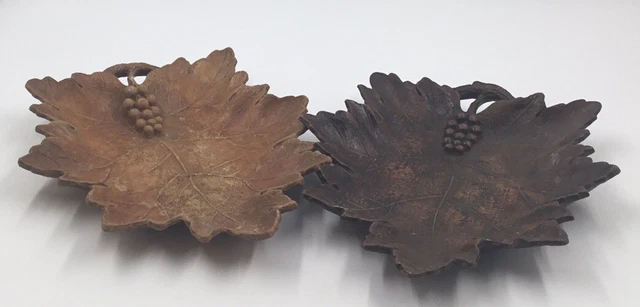 Vintage Wooden Carved Leaf Shape Bowls / Wall Hangings Set Of (2)