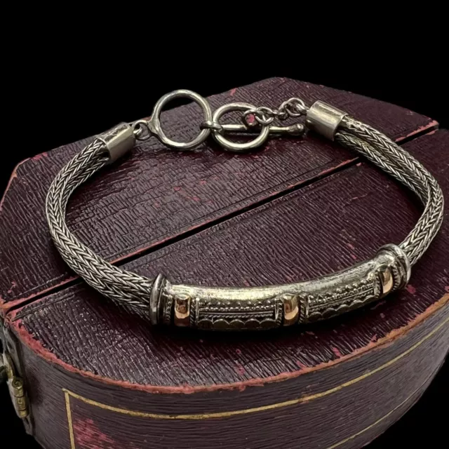 Antico Deco Vintage Argento Sterling Oro Bizantina Bali Olivetta Bracciale 14.5g