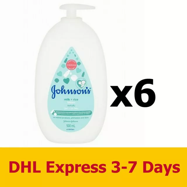 6x500ml Johnson's Baby Lotion natürliche Milch Reis Feuchtigkeitscremes...