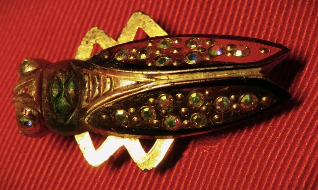 Broche Ancienne Cigale Porte-bonheur - Art Déco En Corne De Bovin Et Métal Doré