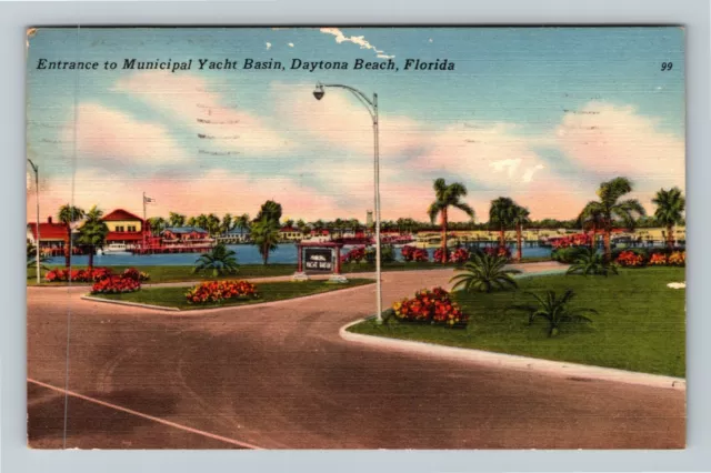 Daytona Beach FL-Florida, Entrance Municipal Yacht Basin, Vintage Postcard
