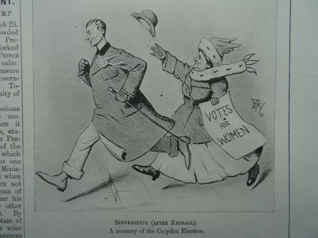 c1909 SUFFRAGETTE - VOTES FOR WOMEN - CROYDON ELECTION Original Punch Cartoon