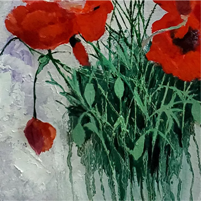YARY DLUHOS Red Poppy Flower Still Life Garden Floral Original Art Oil Painting 3