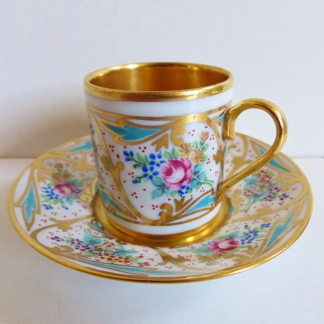TASSE LITRON en PORCELAINE de LIMOGES décor SEVRES PEINT MAIN intérieur OR (#9)