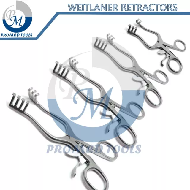 4 Pcs Weitlaner Retractors 4.5", 5.5", 6.5", 7" Blunt 3x4 Prongs Surgical Tools