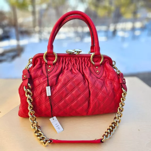 Marc Jacobs Red Quilted Leather Satchel Stam Shoulder bag Kiss lock