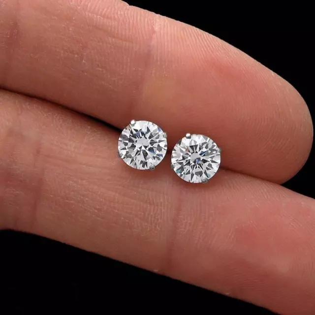 3Ct Round Cut Lab Created Diamond Screw Back Stud Earrings 14K White Gold Finish