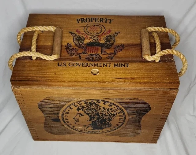 Vintage Wood Wooden U.S. Mint Silver Coin Money Box Crate Old Carson City