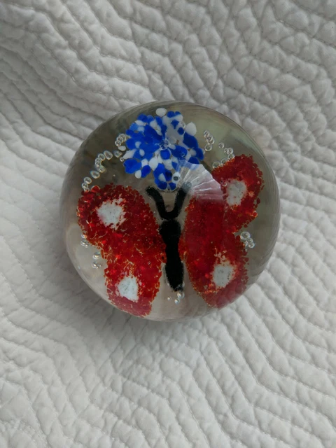 American 1976 Peter Gentile Butterfly Glass Paperweight, Morgantown WV, 1950's