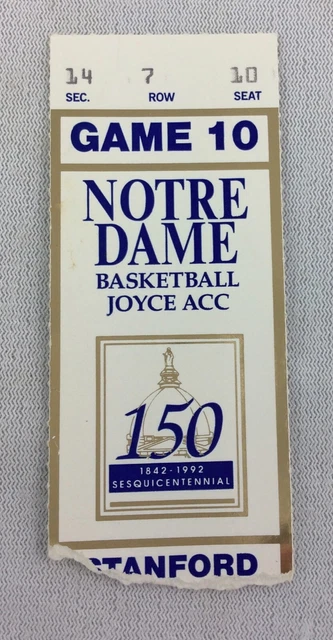 1992 02/11 Stanford at Notre Dame Basketball Ticket Stub - Seat 10