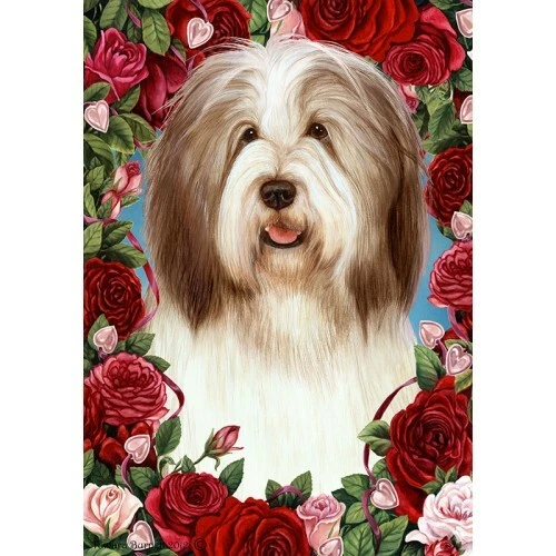 Roses Garden Flag - Brown and White Bearded Collie 194821